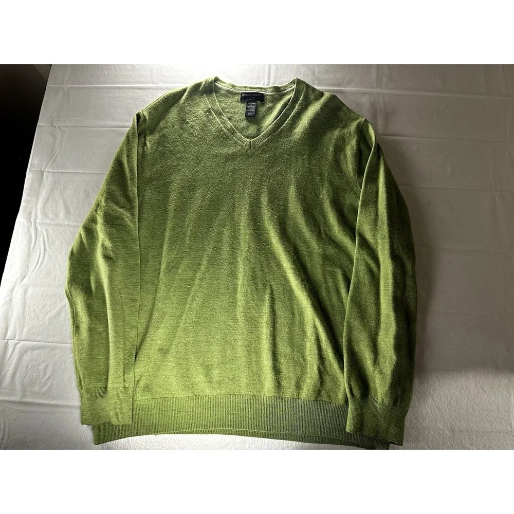 VTG Banana Republic Sweater Mens XXL Olive Green 100% Merino Wool V-Neck Classic